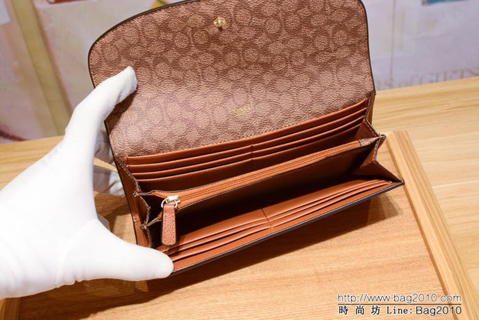 COACH蔻馳 F52689 女士信封錢包 簡單優雅 卡位/零錢位齊全 時尚按扣  Chz1328